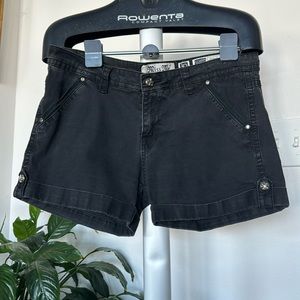 Miss Me Black Embellished Cargo Shorts Sz 30 Angel Wings Studs & Stones   faded